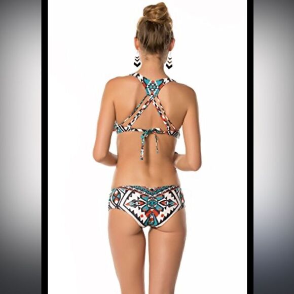 Becca by Rebecca Virtue Women's Aztec Flounce Strappy Cross Back Top Multi - Picture 1 of 16